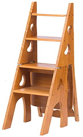 Sgabello pieghevole 3 in 1 e scala portatile in legno, multifunzionale, ideale per giardinaggio e vasi di fiori, design salvaspazio
