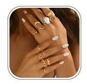 Uwiyo 12PCS Gold Sliver Chunky Rings for Women, Gold Sliver Stackable Knuckle Rings Boho Stacking Thick Open Rings Adjustable Thumb Ring Finger Mid Ring Jewelry Gifts for Women