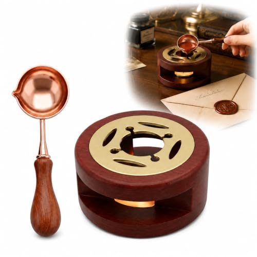 Kit Sceau de Cire Vintage, Four à Cacheter et Cuillère à Fondre en Bois, Chauffe Cire pour Artisanat, Création de Cachets sur Enveloppes Invitations Cartes