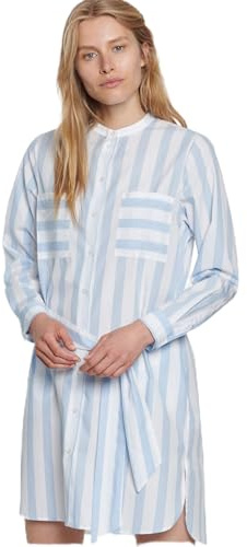 Seidensticker Damklänning – lätt midjeband, randig klänning med bröstfickor – långärmad – bomull, Chambray Blue, 40