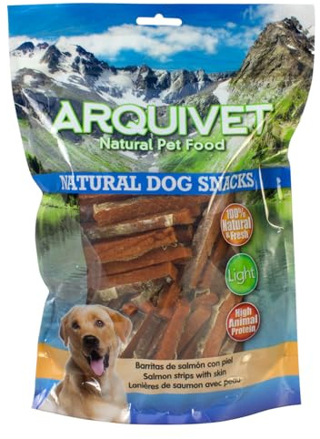 ARQUIVET Straccetti di salmone con pelle - 1 Kg - Snack 100% naturali per cani - prelibatezze per cani - Prodotto leggero - Molto ricco di sostanze nutritive
