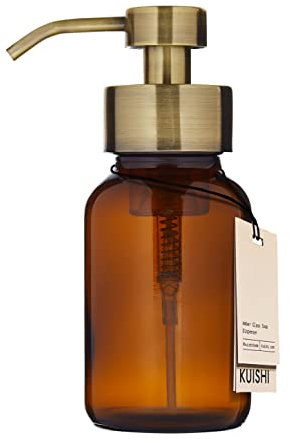 Distributeur de Savon Liquide moussant en Verre ambré Kuishi avec Pompe dorée, Bouteille de Savon recyclé de 250 ML, récipient en Verre ambré Protecteur UV, Pompe dorée sans BPA