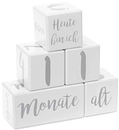 Navaris Baby Meilensteinblöcke Würfel Altersblöcke - 5-teiliges Set Blöcke - moderne Foto Requisiten - für Mädchen und Jungen - Weiß Grau