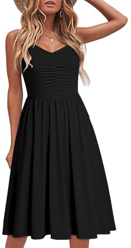 YATHON Women's Spaghetti Straps Party Sundress 2025 Casual Beach Summer Dresses (M, YT090-Black)