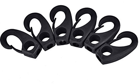 Ganci per corde elastiche in plastica con elastico in plastica 6 pezzi Gancio ammortizzatore in nylon per l'ancoraggio della barca Canoa Kayak Accessori per canottaggio Nero