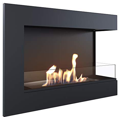 KRATKI Eckkamin Delta | Biokamin 700 x 280 mm | Wandkamin mit Verglasung 4 mm | Ideal für offene und Moderne Innenräume | TÜV - Rheinland geprüft | Offen nach rechts