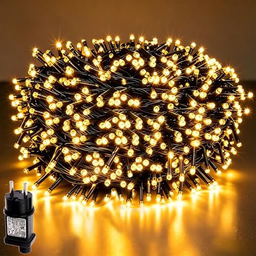 MOLVCE LED ljusslinga för utomhus/inomhus, 30m 300 LED varmvit, IP44 vattentät, julgran, 8 lägen + timer + minne för trädgårdsdekoration, gård, hem, jul, bröllop, fest, balkong, terrass