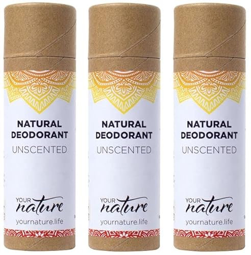 Trio Pack – YOUR NATURE – Unscented Natural Deodorant Stick/Plastic Free & 100% Recyclable/Natural Ingredients/Vegan & Eco Friendly/Cruelty & Toxin Free/Handmade in UK – 70g