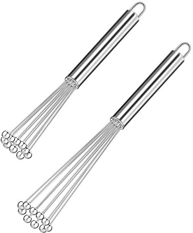 2 Stück Edelstahl Kugeln Küche Schneebesen Set Edelstahl Schneebesen Schneebesen Klein Ball Schneebesen Set Draht Ei Schneebesen Set für Kochen, Mischen, Schneebesen, Schlagen, Rühren (2 Stück)