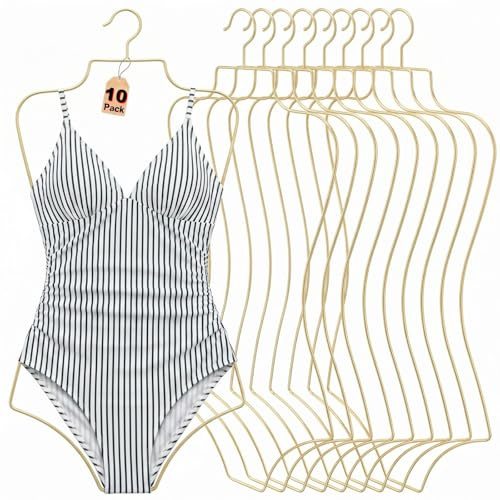 SYNHOZZ Synhozz - Perchas de metal con forma de cuerpo de alambre para traje de baño (tamaño grande), organizador de almacenamiento adecuado para ropa, abrigos, brasieres deportivos (dorado, paquete