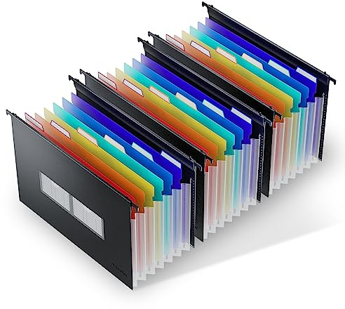 ThinkTex Plastic Expanding Hanging File Folders, 7 Innovative 1.2 Accordion Pockets, Large Capacity, Multi-Color Tabs, Legal Size for Filing Cabinet - 3 Packs