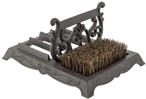 MyGift Boot Scraper Scrubber Doormat, Boot Cleaner Brush Outdoor Heavy Duty, Cast Iron Shoe Cleaner, Mud Puller Footwear Porch, Vintage Scrollwork Rustic Dark Brown