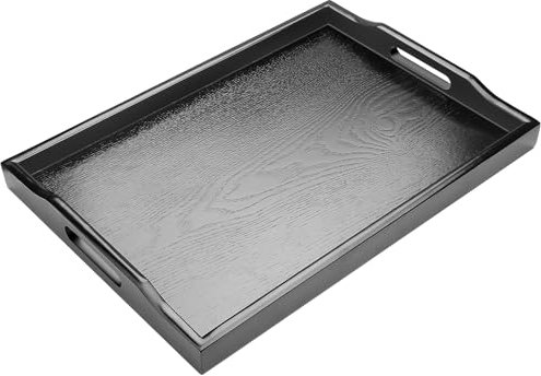 Plateau de service rectangulaire en bois noir avec poignée - Plateau de service antidérapant - Pour cuisine, restaurant, dîner, cuisine, café, thé, boissons (40 x 28 x 4 cm)