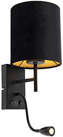 Qazqa stacca - LED Dimmable Applique murale avec lampe de lecture variateur inclus - 1 lumière - L 16 cm - Noir - Moderne - éclairage intérieur - Salon I Chambre