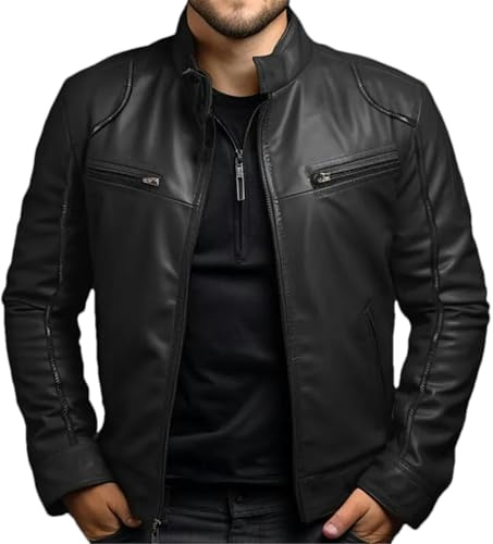GaoLeAve Primavera Verano Ropa Hombre Chaqueta de Cuero Hombre Cuello Alto Punk Abrigo de Cuero Hombre Primavera y Otoño Chaqueta de Cuero, Negro, XL
