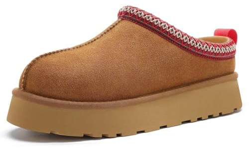 ZERISM Women's Slippers Platform Mini Boots Short Ankle Boot Fur Fleece Lined Sneakers House slippers Anti-Slip Boot For Outdoor (Brown, Adult, Women, 9, Numeric, US Footwear Size System, Medium)