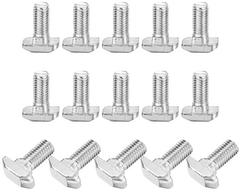 sourcing map 15Pcs t Slot Drop-in Bolt, M8 x 20mm T-Slot Bolts Carbon Steel t Shape Stud Sliding Screw Hammer Head T-Bolt for Standard 4040 Series Aluminum Profile