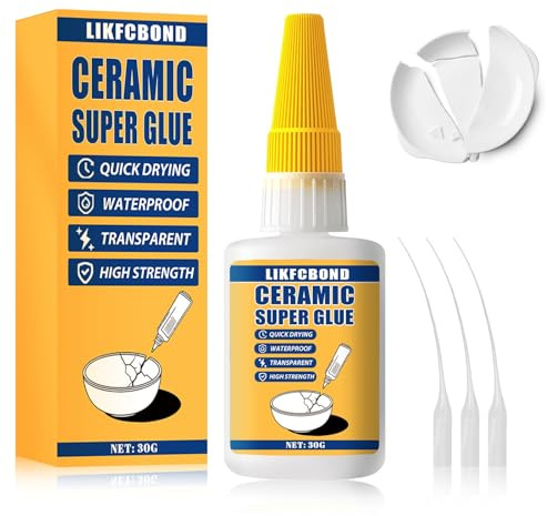 LIKFCBOND Keramiskt Lim, 30g Superlim för Keramik, Porzellankleber Extra Stark, Diskmaskinssäkert och Värmebeständigt och Transparent, Superkleber för Porslin, Glas, Kaffeetassen, Spülbecken, Fliesen