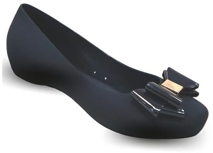 Gizelle Womens Black Jelly Ballet Flats with Bow - Ladies Comfy Slip-On Shoes Casual Wear Every-Day Jelly Ballerina Pumps, 5 UK