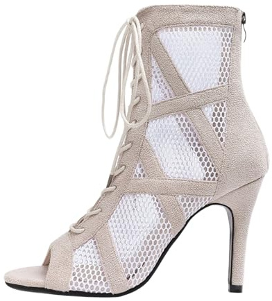 Sandales À Talons Hauts Femmes Été Bottes Creux Sexy Chaussures De Danse Grande Taille Bout Pointu Lacets Bout Ouvert Sandales À Bouche De Poisson 10cm (White, 43)