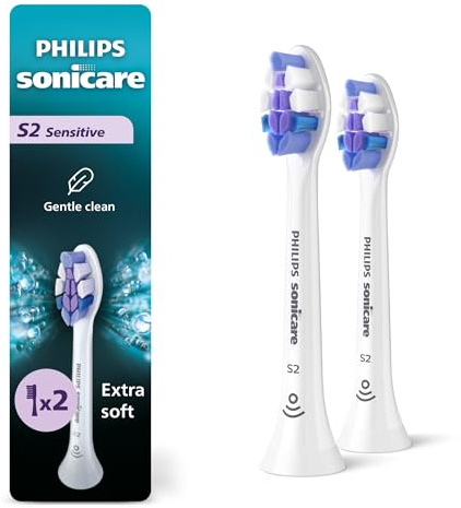 Philips Sonicare S2 Sensitive - Genuine Replacement Electric Toothbrush Heads, White, 2 Pack, HX6052/77