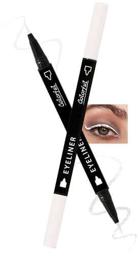 2 en 1 Crayon Yeux Matte et Paillettes, Double Tête Blanc et Argent Eye Liner Liquide, Longue Durée Waterproof, Highly Pigmented Smooth Séchage Rapide Eyeliner Fard a Paupiere, Maquillage Femme-05