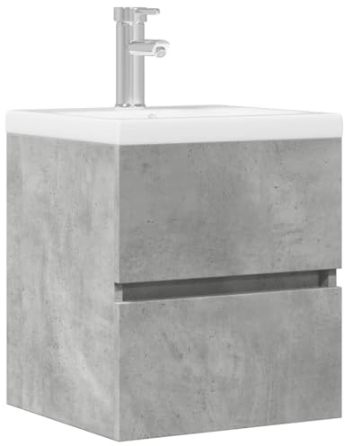 HaoChrymec Mobile Lavabo Base in Legno con Design Salvaspazio, Mobiletto Sotto Lavabo Bagnos, Armadietto da Bagno con Ampio Contenimento, Ideale per Bagnos e Lavanderia, Grigio Cemento, 41x38.5x45 cm
