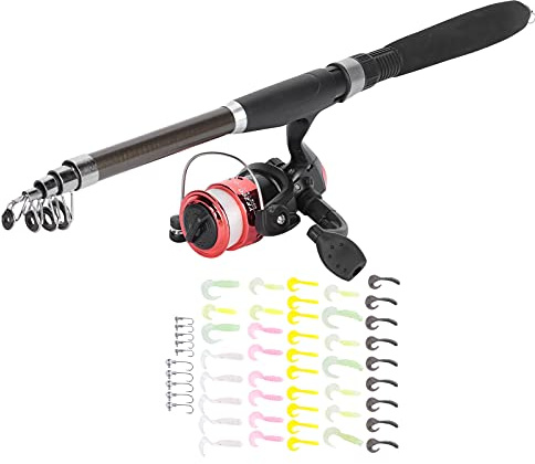 ANKROYU Kit Combinado de Carrete de caña de Pescar telescópico, Juego Completo de Equipo de Pesca con Bolsa de Aparejos, Cebo Suave para Pesca en Agua Dulce al Aire, Agua Salada,