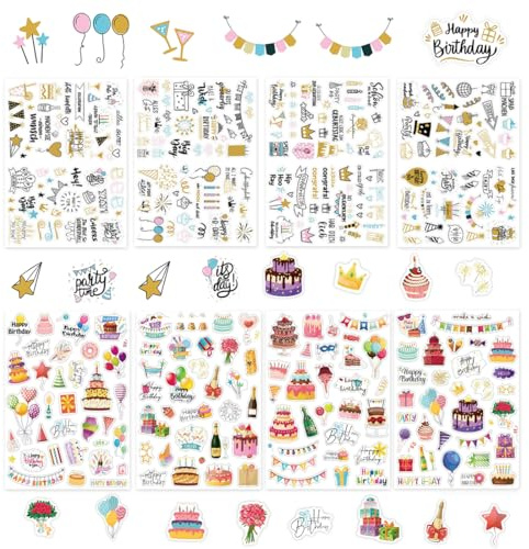 8 hojas pegatinas infantiles, pegatinas de cumpleaños, pegatinas de feliz cumpleaños, pegatinas para libro de firmas de cumpleaños (DIY), para álbum de fotos, tarjetas y regalos