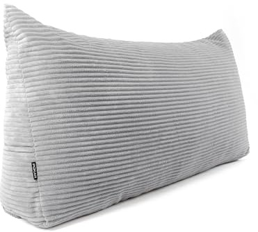 POKAR Almohada Lectura Cuña 70x40x20 cm | Cojín Respaldo para Cama y Sofá con Apoyo Espalda | Cojín Lumbar con Funda de Pana Suave y Bolsillos Laterales | Certificado Öko Tex | Gris