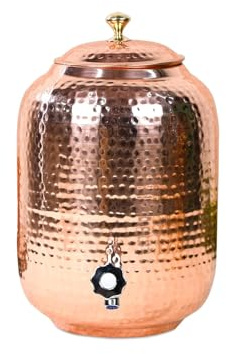 BishtHub Olla de agua de cobre Matka con diseño martillado, a prueba de fugas, dispensador de tanque de almacenamiento de agua para el hogar y la cocina, 4 litros