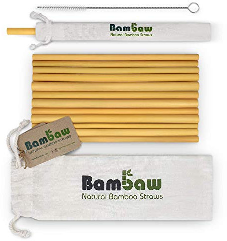Bambus Strohhalme 22 cm | 12er-Pack | Trinkhalme Wiederverwendbar | Party Strohhalme | Biologisch Abbaubarer Strohhalm | Wiederverwendbare Strohhalme | Strohhalm Bürste | Bambaw