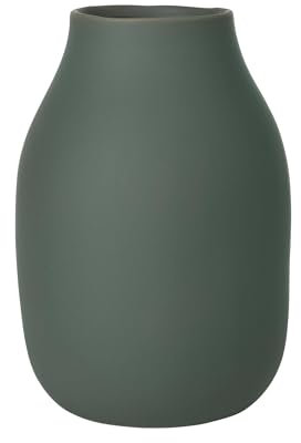 blomus -COLORA- Vase L aus Steingut, Agave Green, hergestellt in hochwertiger Handarbeit, elegante dekorative Tischvase, flächenschonende Dekoration (H / B / T: 20 x 14 x 14 cm, Agave Green, 65704)