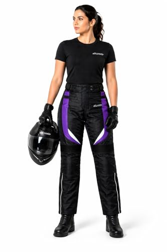 RKsports Ladies 737 Motorcycle Motorbike Waterproof Textile Trousers CE (3 Colours) (Purple, 12)