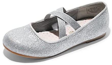 DREAM PAIRS Girl's Ballet Flats Mary Jane Strap Flat Shoes Princess Ballerina,Size 37.5,Silver,ANGIE-2
