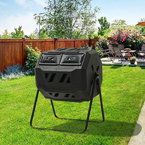 45 Gallon Rotating Compost Tumbler Bin, Large Dual Chamber Outdoor Garden Composter with Wider Animal-Proof Sliding Door for Home Garden Composting