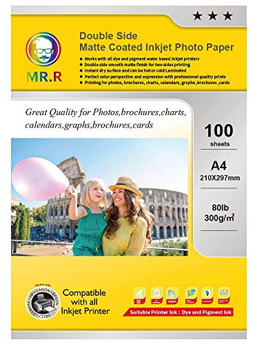 MR.R 300 gsm / m2 A4X100 fotopappersark Dubbelmatt fotopapper Omedelbar torkning Vattentät ljus vit för bläckstråleskrivare