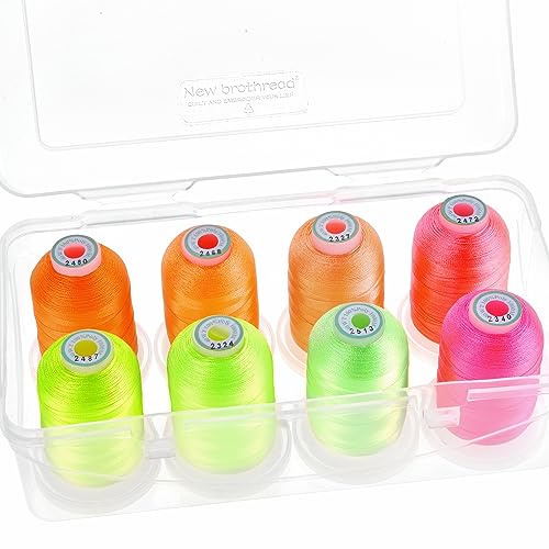 New brothread - 15 Opciones - 8 Carrete a presión de 1000m cada Poliéster Máquina Bordado Hilo con caja de almacenamiento de plástico para bordar y acolchar - Neon Colour