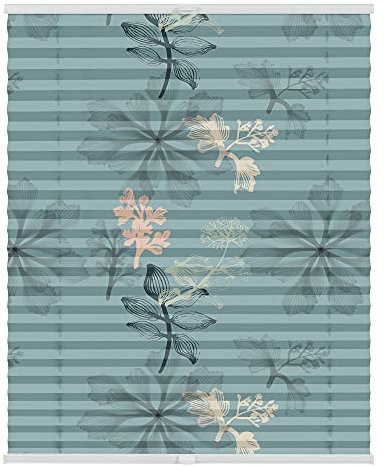 Lichtblick Plissee Klemmfix mit Motiv, ohne Bohren, Verspannt, Blickdicht, Lichtdruchlässig, Made in Germany, Julia Schumacher, Aqua Floral - Blau 60 x 130 cm (B x L)