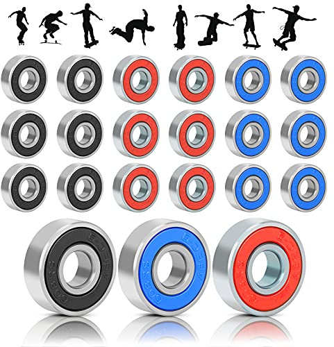 WEDNOK 30Pcs Skateboard Bearings 608RS Skateboard Bearing Abec-9 Rubber Sealed Frictionless Metal Spare Bearing for Skateboard Longboard Stunt Scooters Inline Skates Roller Wheels (Black,Blue,Red)