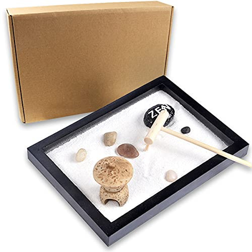 Mini Giardino Zen con Vassoio,Ornamento Zen,Giardino Zen Rotondo Fai da Te con Tavola di Sabbia Artigianato Micro Decorazione Paesaggistica per Amici di Famiglia per colleghi Colle