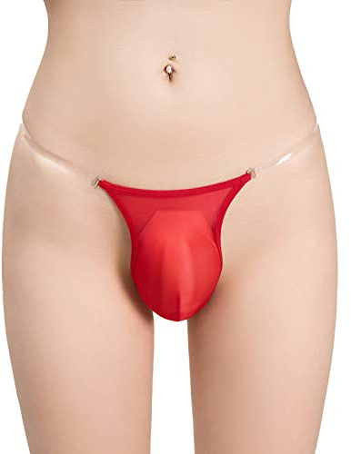 Freebily Uomo Tanga Bulge Pouch Perizoma Trasparente G-String a Vita Bassa con T-Back Biancheria Intima Jockstrap Slip String Thong Sospensorio Maschile Hot Sportivo Rosso Taglia Unica