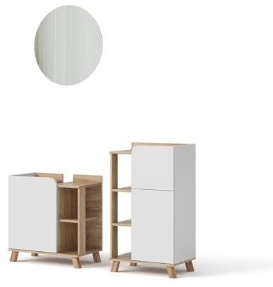 Vicco Set di mobili da bagno Karen, Sonoma/Bianco, 60 cm, composto da mobile sottolavabo, specchiera e mobile medio