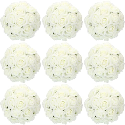 Tigeen 200 Pack Artificial Foam Rose Flowers with Stems Artificial Flowers Real Looking Fake Roses Bulk for DIY Wedding Bouquets Bridal Shower Centerpieces Floral Arrangements Home Decoration (White)