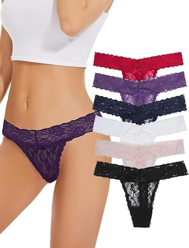 Evolyline Tanga Dentelle pour Femme - Ensemble Sexy - Sous-vêtements Dentelle - Lot de 1 à 6, L - Multicolore