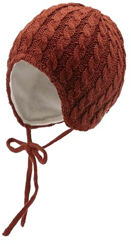 Sterntaler Strickmütze mit Zopfmuster - Unisex Babymütze, gefüttert mit wärmendem Baumwollfleece - Wintermütze mit Ohrenklappen und Bindeband - lehmbraun, 49