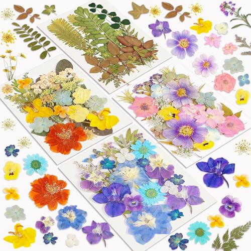 Dried Flowers, Resiners 100Pcs Pressed Flowers for Resin Soap Candle Scrapbook Supplies Card, Retro Style Real Natural Dry Leaves Kit for DIY Papper Crafts Making Jewelry Decor