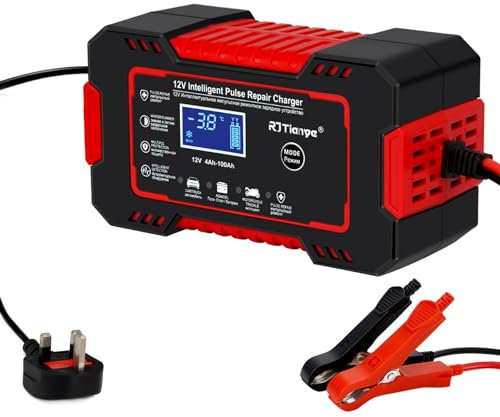 I LITTON 12V 6 Amp Car Battery Charger, 12V Smart Motorcycle Pulse Repair Charger Trickle Charger Intelligent Car Battery Charger for Motorcycle Vehicles Trucks Lead Acid Battery & AGM