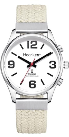 Hearkent Orologio parlante da donna per ipovedenti e anziani, numeri grandi, facile da usare, orologio vocale per non vedenti e anziani, orologio parlante con accento americano trasparente, beige