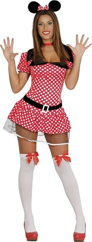 FIESTAS GUIRCA | Costume da Topolina Adulta (44-46/XL) - Vestito, Cintura e Cerchietto - Costumi da Topo per Halloween, Carnevale e Feste in Maschera - Ideale per Donne - Rosso e Nero